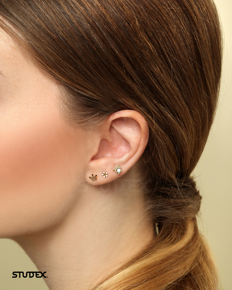 Ohrstecker Krone, Blume, Stein in Gold